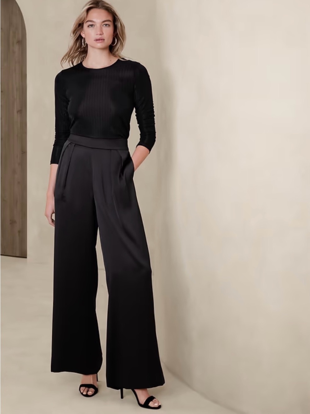 Banana Republic Satin Wide Leg Pants | Black Size 16 | NWOT Luxe Trousers
